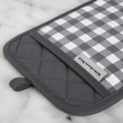 KitchenAid Gingham Pot Holder 2-Pack Set, Charcoal Grey, 7"x10"