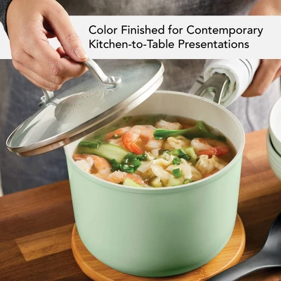 KitchenAid Hard Anodized 3qt Nonstick Ceramic Cookware Sauce Pan With Lid - Pistachio: Stainless Handle, Tempered Glass Lid 4 KitchenAid Hard Anodized 3qt Nonstick Ceramic Cookware Sauce Pan With Lid - Pistachio: Stainless Handle, Tempered Glass Lid - Image 2