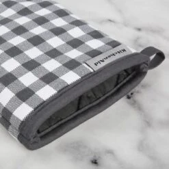KitchenAid Gingham Oven Mitt 2-Pack Set, Charcoal Grey, 7"x13"