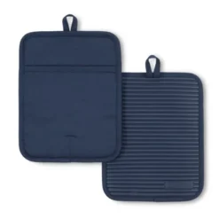 KITCHENAID Ribbed Soft Silicone Pot Holder 2-Pack Set, Ink Blue, 7"x9"