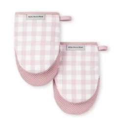 KITCHENAID Gingham Mini Oven Mitt 2-Pack Set, Dried Rose, 5.5"x8" -KitchenAid GUEST 22580917 c2b8 4e43 9948 b5fa488283f5