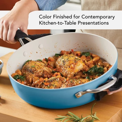 KitchenAid Hard Anodized 5qt Nonstick Ceramic Saute Pan With Lid - Blue Velvet: Large Frying Pan, Tempered Glass Lid 5 KitchenAid Hard Anodized 5qt Nonstick Ceramic Saute Pan With Lid - Blue Velvet: Large Frying Pan, Tempered Glass Lid - Image 3