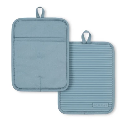 KITCHENAID Ribbed Soft Silicone Pot Holder 2-Pack Set, Fog Blue, 7"x9" 7 KITCHENAID Ribbed Soft Silicone Pot Holder 2-Pack Set, Fog Blue, 7"x9" - Image 5