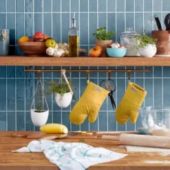 KITCHENAID Asteroid Oven Mitt 2-Pack Set, Buttercup Yellow, 7"x12.5"