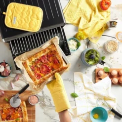 KITCHENAID Quilted Cotton Terry Cloth Oven Mitt, Pot Holder, Kitchen Towel 4-Pack, Heat Resistant, Silicone Grip, Butter, 16"x26", 7"x13" & 7"x10" -KitchenAid GUEST 3b21d573 fda4 4e9c a5d5 cd9c7de80e73