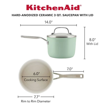 KitchenAid Hard Anodized 3qt Nonstick Ceramic Cookware Sauce Pan With Lid - Pistachio: Stainless Handle, Tempered Glass Lid 3 KitchenAid Hard Anodized 3qt Nonstick Ceramic Cookware Sauce Pan With Lid - Pistachio: Stainless Handle, Tempered Glass Lid