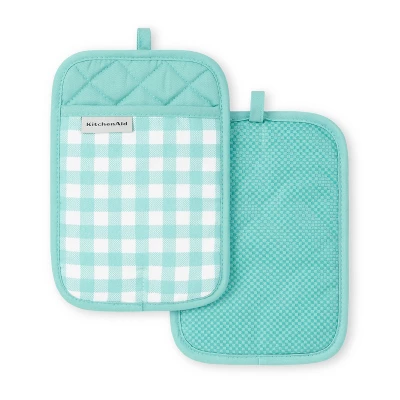 KitchenAid Gingham Pot Holder 2-Pack Set, Aqua Sky, 7"x10" 3 KitchenAid Gingham Pot Holder 2-Pack Set, Aqua Sky, 7"x10"