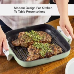 KitchenAid 11" Enameled Cast Iron Square Grill And Roasting Pan - Pistachio: Hand Wash, Electric & Gas Compatible -KitchenAid GUEST 6b67fb85 b611 4d5f b1f2 eacfc1e9a102
