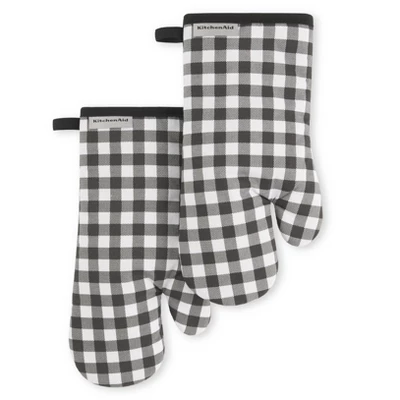 KitchenAid Gingham Oven Mitt 2-Pack Set, Matte Black, 7"x13" 5 KitchenAid Gingham Oven Mitt 2-Pack Set, Matte Black, 7"x13" - Image 3
