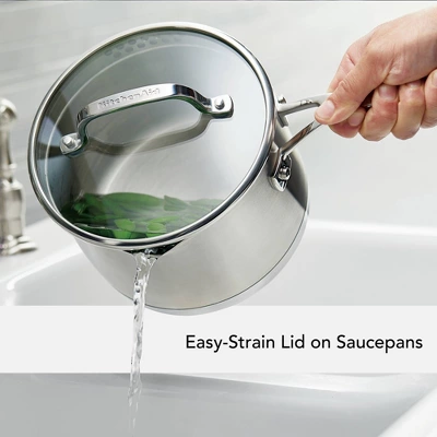 KitchenAid 3-Ply Base Stainless Steel 11pc Cookware Set: Induction Safe, Even-Heating, Tempered Glass Lids, Dishwasher Safe 4 KitchenAid 3-Ply Base Stainless Steel 11pc Cookware Set: Induction Safe, Even-Heating, Tempered Glass Lids, Dishwasher Safe - Image 2