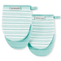 KitchenAid 2pk 5.5''x8" Albany Mini Oven Mitt Mineral Water: Cotton & Polyester, Machine Washable, Striped, Blue -KitchenAid GUEST 88fa5ef7 95e1 4300 9ba3 639dec63eb4e