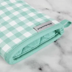 KitchenAid Gingham Oven Mitt 2-Pack Set, Aqua Sky, 7"x13"