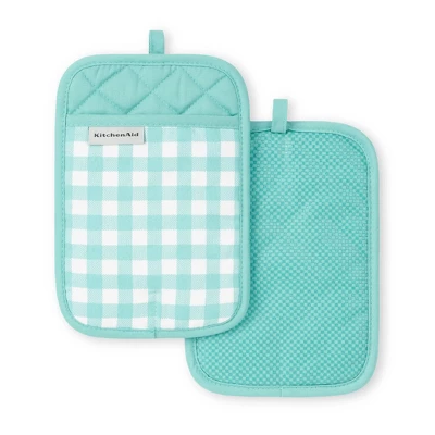 KitchenAid Gingham Pot Holder 2-Pack Set, Aqua Sky, 7"x10" 7 KitchenAid Gingham Pot Holder 2-Pack Set, Aqua Sky, 7"x10" - Image 5
