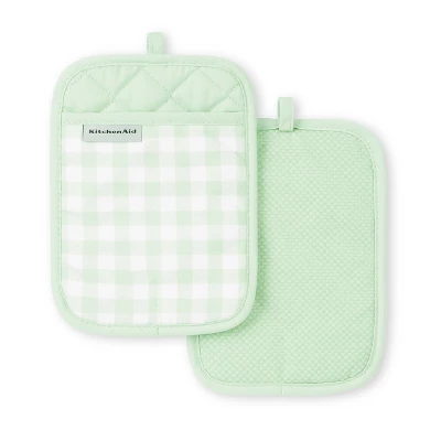 KitchenAid Gingham Pot Holder 2-Pack Set, Pistachio, 7"x10" 3 KitchenAid Gingham Pot Holder 2-Pack Set, Pistachio, 7"x10"