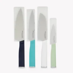KitchenAid 4pc Chef Knife Set White/Dark Blue/Aqua Blue: High Carbon Stainless Steel, Dishwasher-Safe, Comfort-Grip Handle
