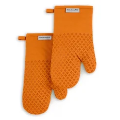 KITCHENAID Asteroid Oven Mitt 2-Pack Set, Honey Orange, 7"x12.5"