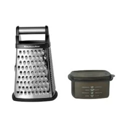 KitchenAid Gourmet Box Grater: Stainless Steel Cheese Shredder With Storage Container, Dishwasher-Safe, Black/Silver -KitchenAid GUEST bc541f75 f506 412e 92cc 6a51a4bfe98e