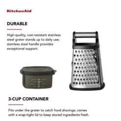 KitchenAid Gourmet Box Grater: Stainless Steel Cheese Shredder With Storage Container, Dishwasher-Safe, Black/Silver -KitchenAid GUEST d1197a67 ef0a 48d4 8b71 666c12a1e9d8