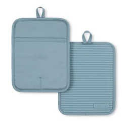 KITCHENAID Ribbed Soft Silicone Pot Holder 2-Pack Set, Fog Blue, 7"x9"