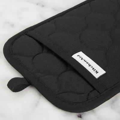 KITCHENAID Quilted Cotton Terry Cloth Oven Mitt, Pot Holder, Kitchen Towel 4-Pack Set, Silicone Grip, Matte Black, 16"x26", 7"x13" & 7"x10" 4 KITCHENAID Quilted Cotton Terry Cloth Oven Mitt, Pot Holder, Kitchen Towel 4-Pack Set, Silicone Grip, Matte Black, 16"x26", 7"x13" & 7"x10" - Image 2