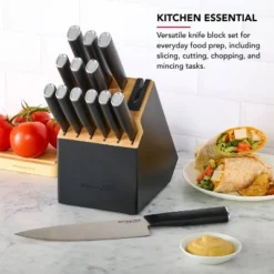 KitchenAid 14pc 2-Tone Block Knife Set Black: High Carbon Stainless Steel, Forged Cutlery, Hand Wash, Lifetime Warranty
