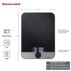 KitchenAid 11lb Glass Surface Digital Kitchen Food Scale Black: LCD Display, Battery-Powered, 11lb Capacity -KitchenAid GUEST f28a8df9 de00 4024 808e 426debb7a6a8
