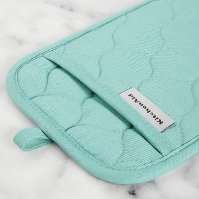 KITCHENAID Quilted Cotton Terry Cloth Oven Mitt, Pot Holder, Kitchen Towel 4-Pack Set, Silicone Grip, Aqua Sky, 16"x26", 7"x13" & 7"x10" 4 KITCHENAID Quilted Cotton Terry Cloth Oven Mitt, Pot Holder, Kitchen Towel 4-Pack Set, Silicone Grip, Aqua Sky, 16"x26", 7"x13" & 7"x10" - Image 2