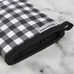 KitchenAid Gingham Oven Mitt 2-Pack Set, Matte Black, 7"x13"